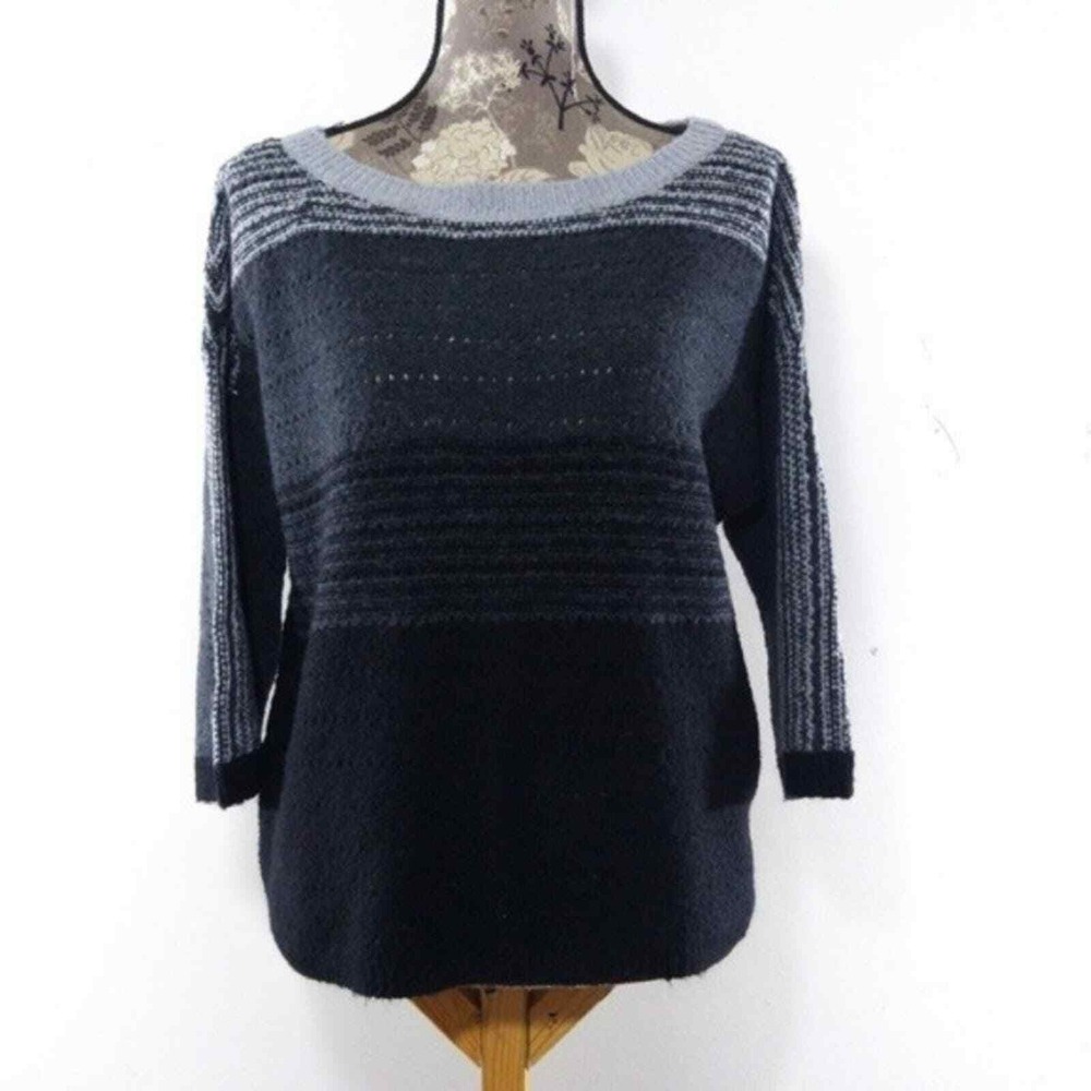 Caslon Sweater Women S Wool Ombre Soft Pullover Black Gray Colorblock Vintage